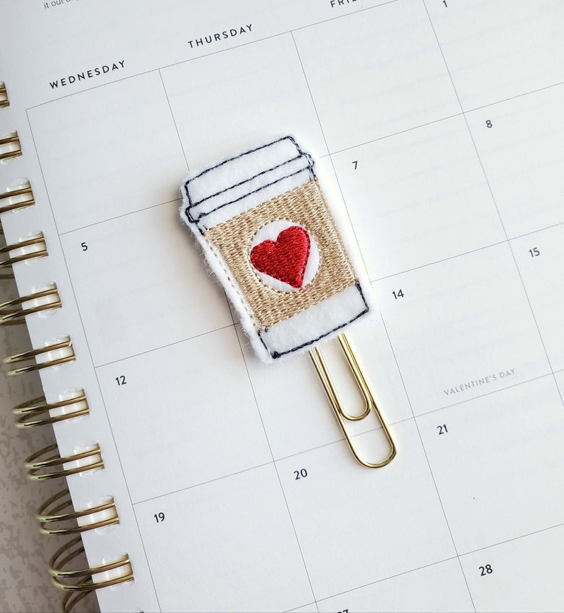 Coffee planner clip valentine coffee cup planner clip coffee paperclip red heart coffee bookmark planner accessories planner page marker image 1