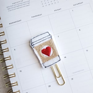 Coffee planner clip valentine coffee cup planner clip coffee paperclip red heart coffee bookmark planner accessories planner page marker image 8