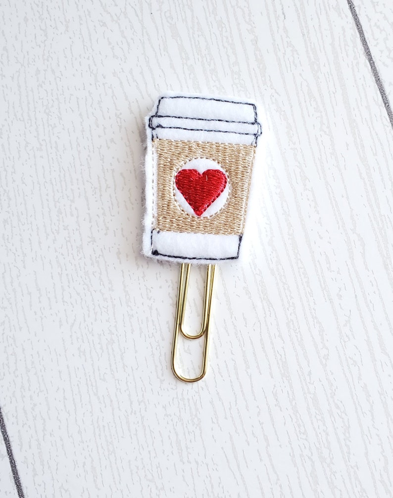 Coffee planner clip valentine coffee cup planner clip coffee paperclip red heart coffee bookmark planner accessories planner page marker image 2