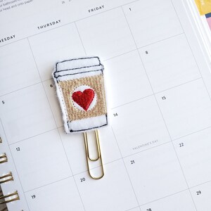 Coffee planner clip valentine coffee cup planner clip coffee paperclip red heart coffee bookmark planner accessories planner page marker image 7