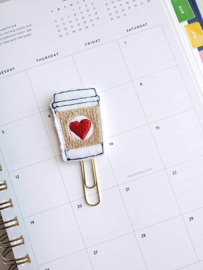 Coffee planner clip valentine coffee cup planner clip coffee paperclip red heart coffee bookmark planner accessories planner page marker image 7