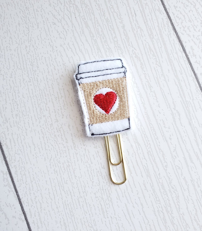 Coffee planner clip valentine coffee cup planner clip coffee paperclip red heart coffee bookmark planner accessories planner page marker image 3