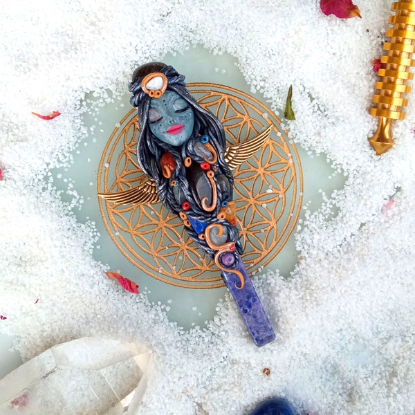 Goddess ISIS pendant, mini magic wand consecrated to Isis, lapislazuli pendant,Egyptian pendant,Isis Sculpture, Isis amulet, egipcian amulet