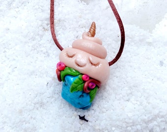 Unicorn Poop pendant, Turquoise and polymer clay, magic poop, kawai poop, kids gift, magic gift, Rainbow poop, goddess pendant