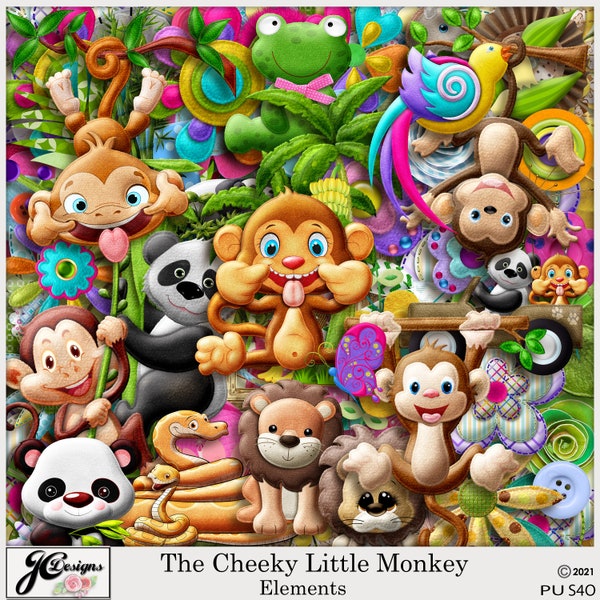 Digital Scrapbook Kit, The Cheeky Little Monkey, 12x12, 300dpi, Digital Scrapbook Kit, Downloadable
