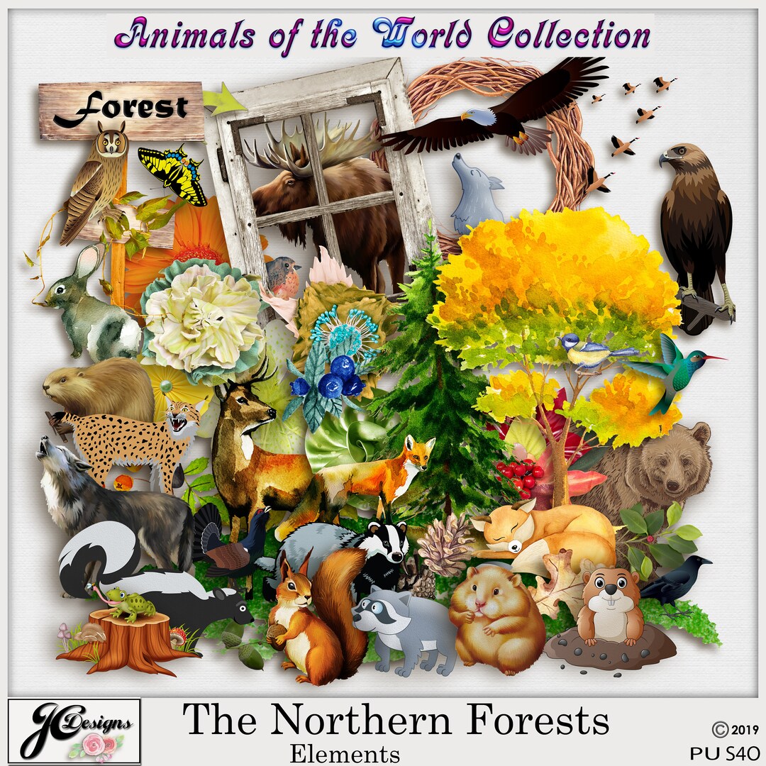 Digital Scrapbook Kit Animals of the Northern Forests 12x12 Etsy