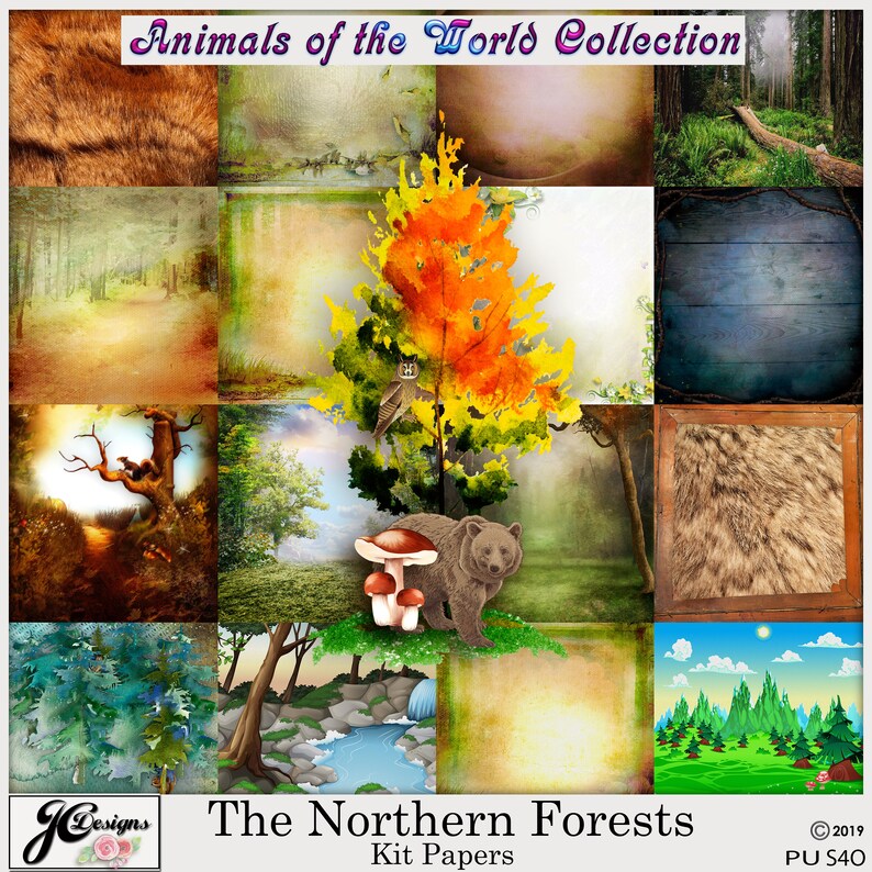 Digital Scrapbook Kit Animals of the Northern Forests 12x12 Etsy