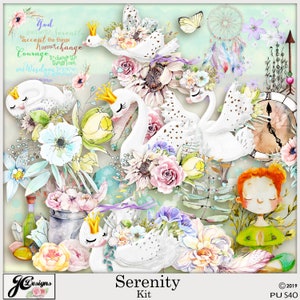 Kit de álbum de recortes digital, Serenidad, 12x12, 300 ppp, Kit de álbum de recortes digital, descargable