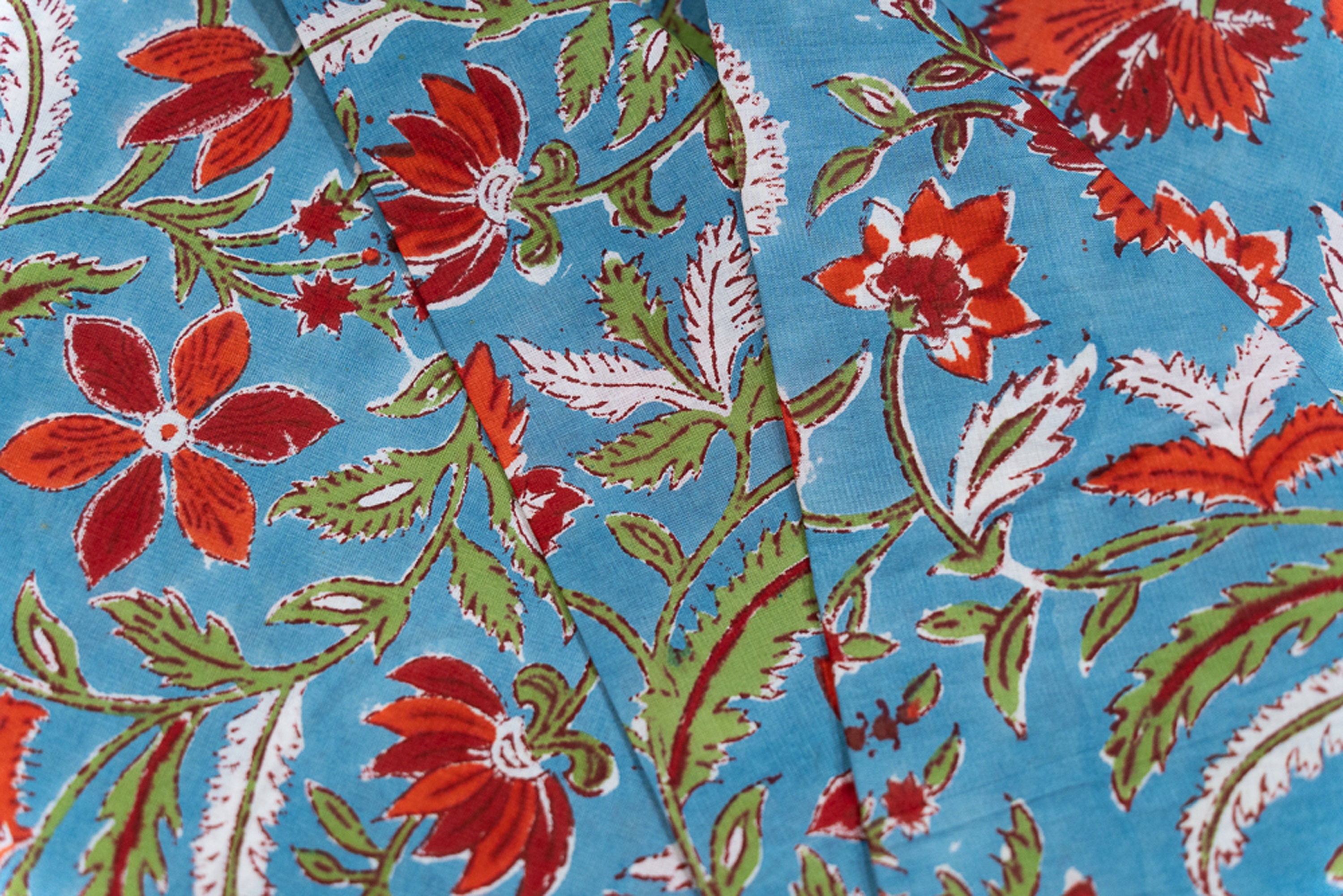 Aqua Blue Floral Block Print Quilting Dress Materials Women Etsy