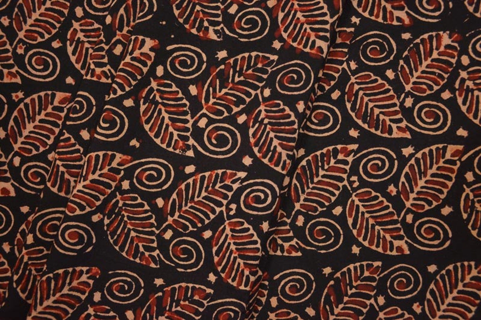 Dark brown ajrakh leaf block print rayon fabric Tree leaf Etsy