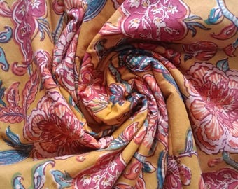 Tela de algodón con estampado de bloques a mano, material de costura floral cortado a medida