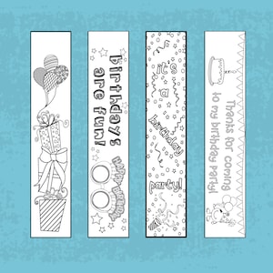 Geburtstag Lesezeichen zum Ausmalen - Druckbare Lesezeichen zum Ausmalen - Birthday Party Favor