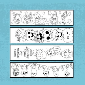 Halloween Coloring Bookmarks - Printable Bookmarks to Color - Set of 4 - Digital Download