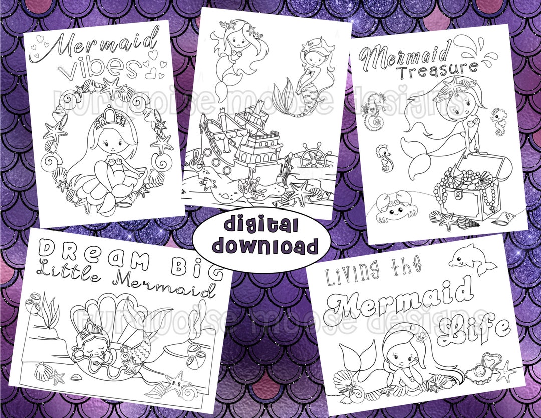 Mermaid Coloring Pages-printable Pages to Color Digital - Etsy
