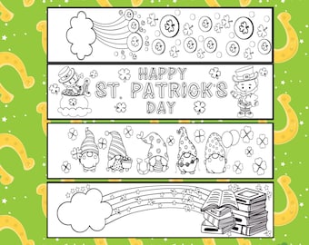 St Patricks Day Kids Coloring Bookmarks, Printable Bookmarks