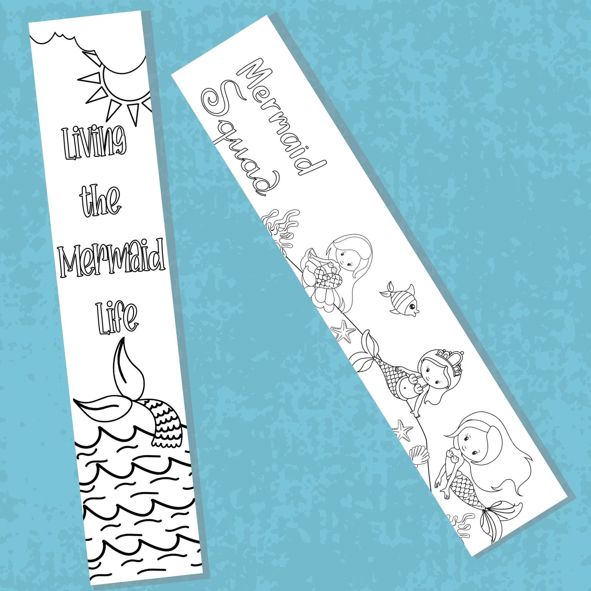 Mermaid Coloring Bookmarks Printable Bookmarks to Color Set Etsy
