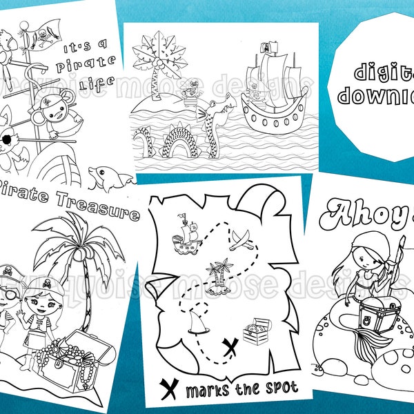 Pirate Coloring Pages -  Printable Pages to Color  Instant Digital Download