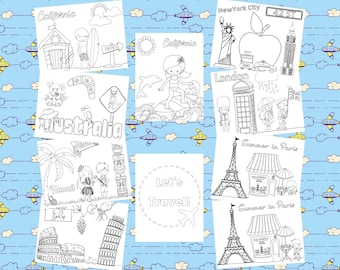 Lets Travel - Kids Coloring Pages - Travel Activity - Airplane Activities