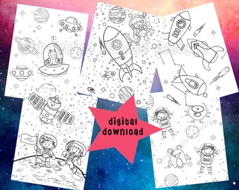 Astronauts in Outer Space Coloring Pages- Printable Pages to Color        Digital Download
