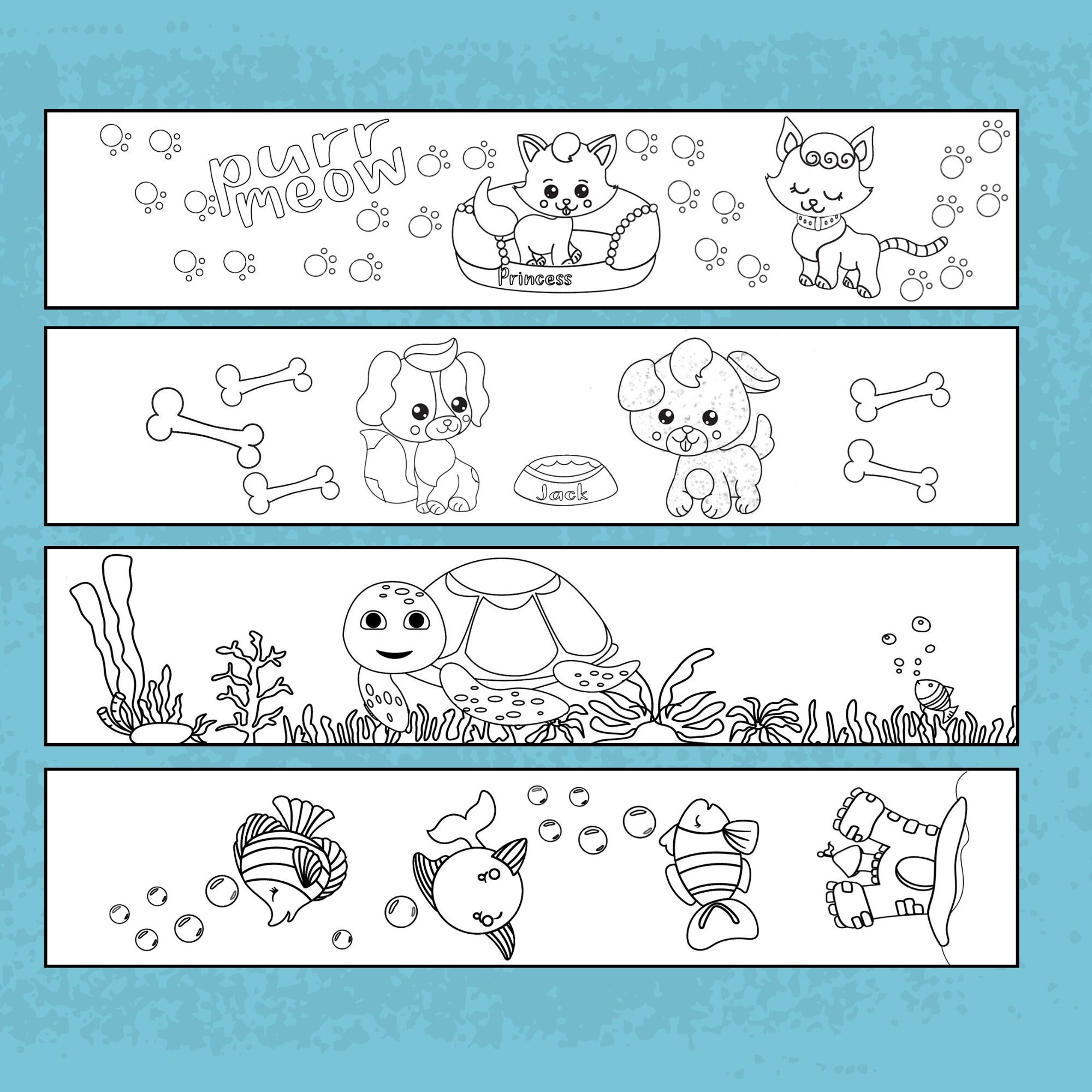 pets coloring bookmarks printable bookmarks to color set etsy