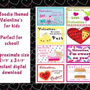 Food Themed Valentine Day Cards - Kids Valentine Cards - School Valentines for Kids