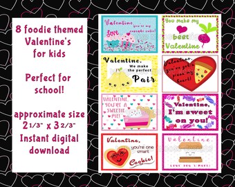 Food Themed Valentine Day Cards - Kids Valentine Cards - School Valentines for Kids