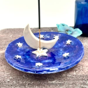 Handmade Moon & Stars Incense Holder, Ceramic Galaxy Incense Burner Plate, Starry Night Decor, Gift for Space Lovers, Ceramic Incense Holder