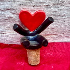 Handmade Ceramic Love Design Bottle Stopper: Rustic Boho Bar Decor