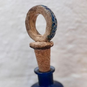Handmade Ceramic Ring Bottle Stopper: Rustic Blue Glazed Wine Stopper