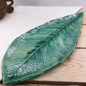 Handmade Ceramic Leaf Serving Plate: Green Botanical Table Decor