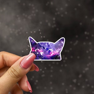 Autocollant de chat Peekaboo Galaxy, autocollant de chat furtivement, autocollant de maman de chat, autocollant d'amant de chat, autocollant de parent de chat, autocollant de chat mignon | AUTOCOLLANT BRILLANT