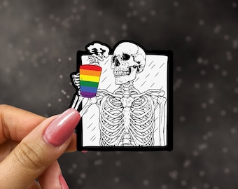 PRIDE SKELETON STICKER | Rainbow Skeleton Sticker, Spooky Pride Sticker, Pride Halloween Sticker | Weather & Scratch Resistant