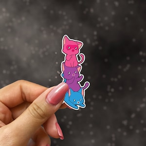 Autocollant Bi Pride pour ordinateur portable, autocollants de chat LGBTQ pour bouteille d’eau, merch de fierté subtile, autocollant bisexuel, autocollant Bi Flag pour ordinateur portable, amour