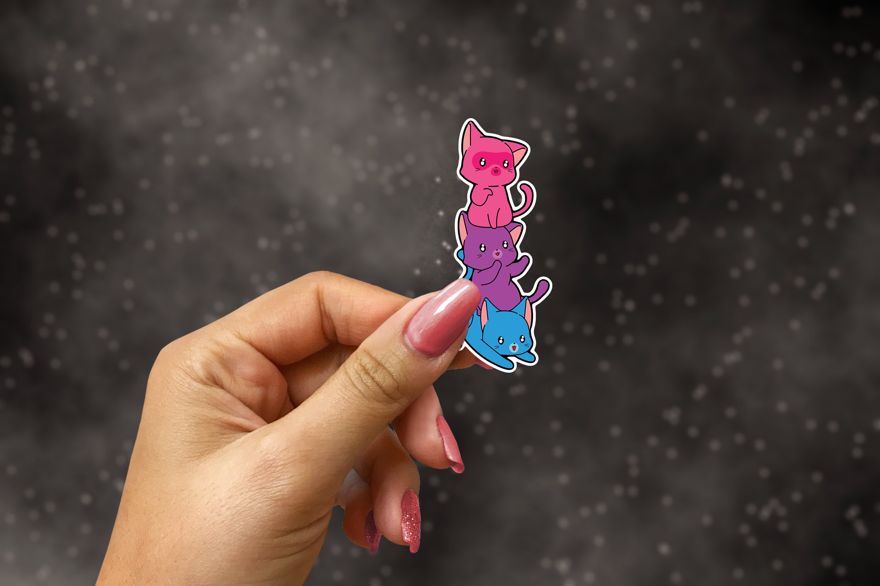 Bi Pride Sticker for Laptop, LGBTQ Cat Stickers for Water Bottle, Subtle Pride Merch, Bisexual Decal, Bi Flag Sticker for Notebook, Love