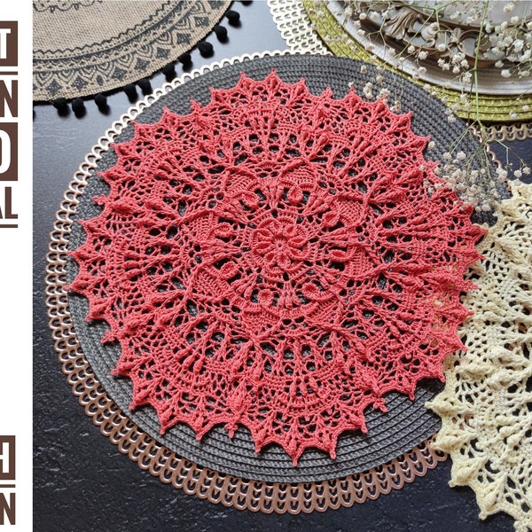 Pattern with photo tutorial for crochet doily Nancy. PDF crochet doily pattern. Step by step crochet tutorial. PDF digital download