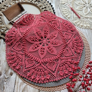 Pattern with photo tutorial for crochet doily Gloria. PDF crochet doily pattern. Step by step crochet tutorial. PDF digital download