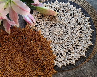 Pattern with photo tutorial for crochet doily Lily round. PDF crochet doily pattern. Step by step crochet tutorial. PDF digital download