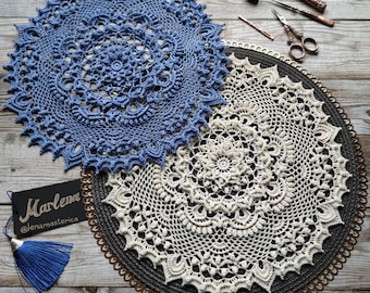 Pattern with photo tutorial for crochet doily Marlena. PDF crochet doily pattern. Step by step crochet tutorial. PDF digital download