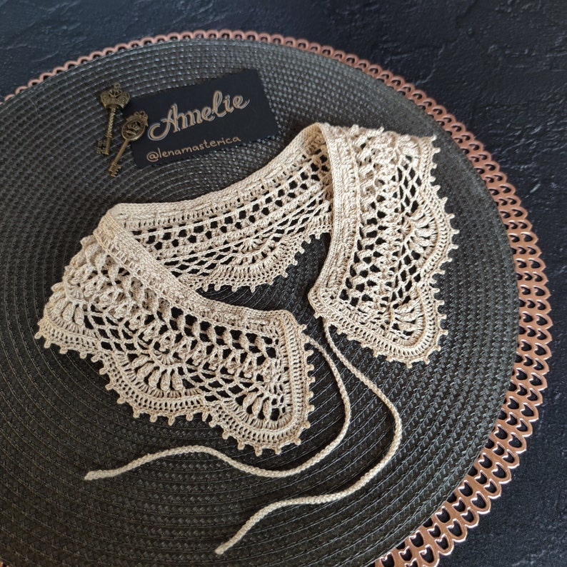 Häkelanleitung für Kragen PDF Amelie Lace Collar. Fädelhalsband. Abnehmbarer Spitzenkragen für Damen. PDF Häkelanleitung digitaler Download Bild 5