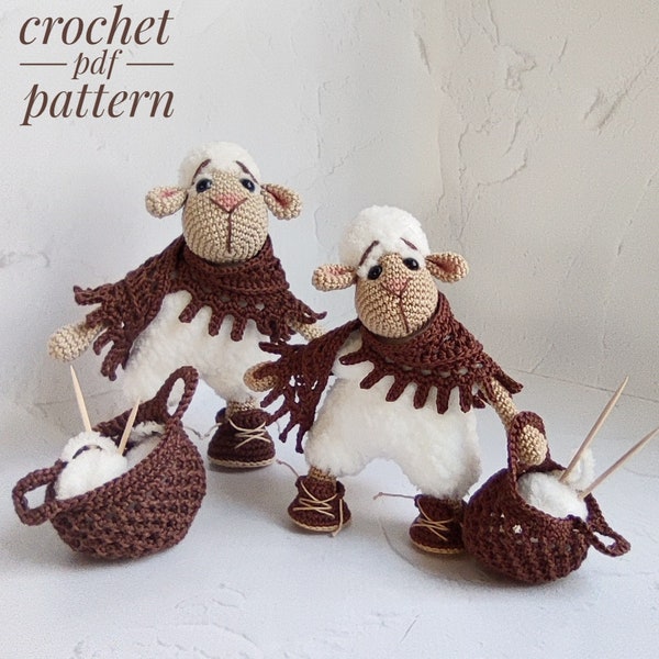 Crochet pattern Sheep Needlewoman. Amigurumi Sheep pattern. PDF crochet pattern. Amigurumi tutorial PDF file. PDF digital download