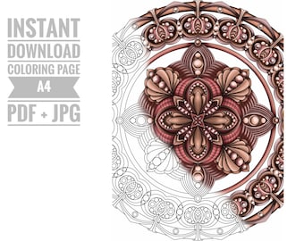 Coloring Page #22. Printable Digital Adult coloring page. Instant Download Printable File PDF, JPG. Mandala coloring page