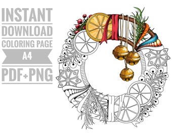 Coloring Page #2. Printable Digital Adult coloring page. Instant Download Printable File (PDF), PNG. Christmas Ornaments to color