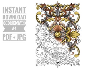 Coloring Page #18. Printable Digital Adult coloring page. Instant Download Printable File PDF, JPG. Mandala coloring page