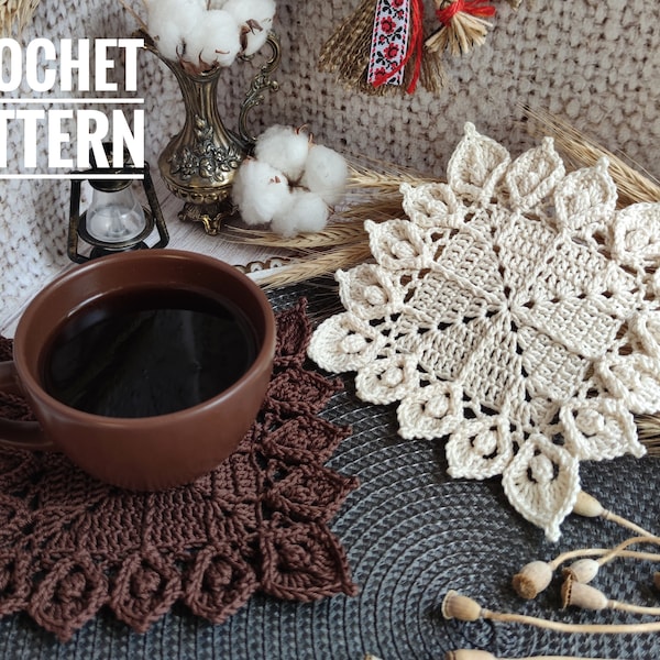 Crochet coaster #4. PATTERN PDF. Handmade coaster, cute handmade gift. Home decor, kitchen decor. Crochet pattern PDF digital download