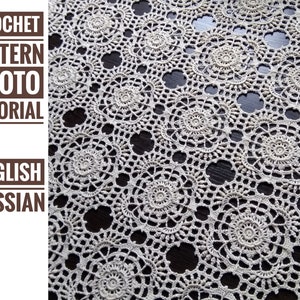 Gehaakt tafelkleed met motieven «Floral». Haakpatroon + Fotohandleiding. Stap voor stap haak tutorial PDF digitale download. Kleedje patroon