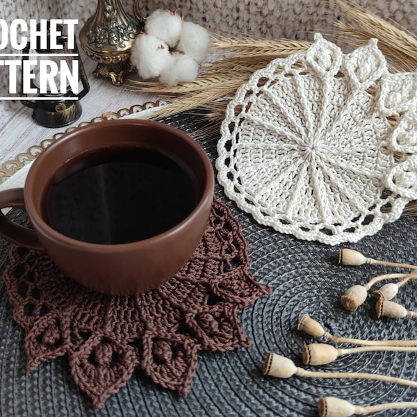 Crochet coaster #3. PATTERN PDF. Handmade coaster, cute handmade gift. Home decor, kitchen decor. Crochet pattern PDF digital download