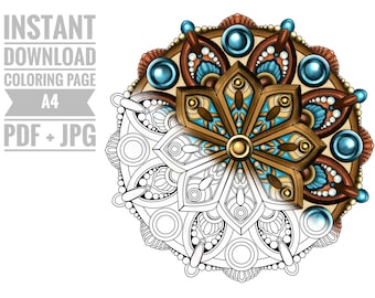 Coloring Page #7. Printable Digital Adult coloring page. Instant Download Printable File (PDF), JPG. Mandala coloring page