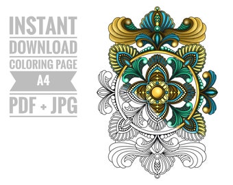 Coloring Page #5. Printable Digital Adult coloring page. Instant Download Printable File (PDF), JPG. Mandala coloring page