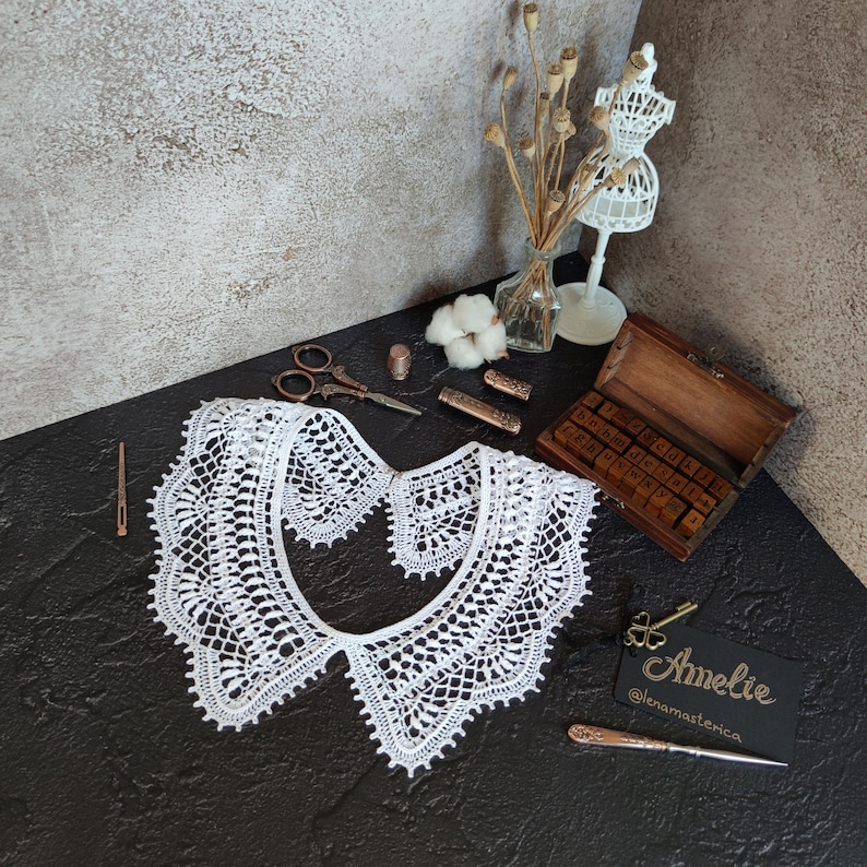 Häkelanleitung für Kragen PDF Amelie Lace Collar. Fädelhalsband. Abnehmbarer Spitzenkragen für Damen. PDF Häkelanleitung digitaler Download Bild 3