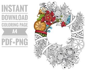 Coloring Page #3. Printable Digital Adult coloring page. Instant Download Printable File (PDF), PNG. Christmas Ornaments to color